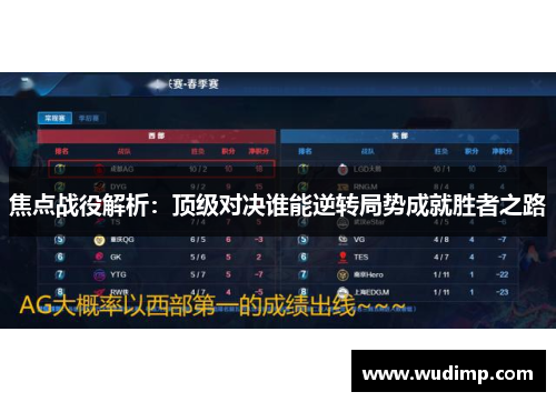 焦点战役解析：顶级对决谁能逆转局势成就胜者之路