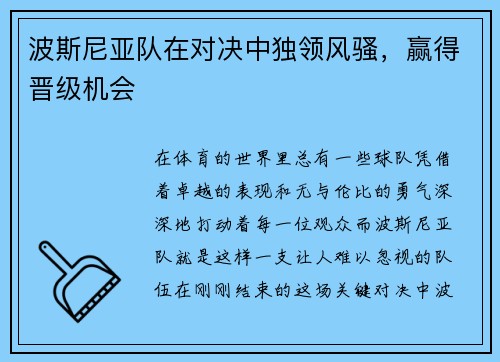 波斯尼亚队在对决中独领风骚，赢得晋级机会